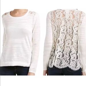 CAbi Sophia LaceBack Thin Knit Long Sleeve Sweater